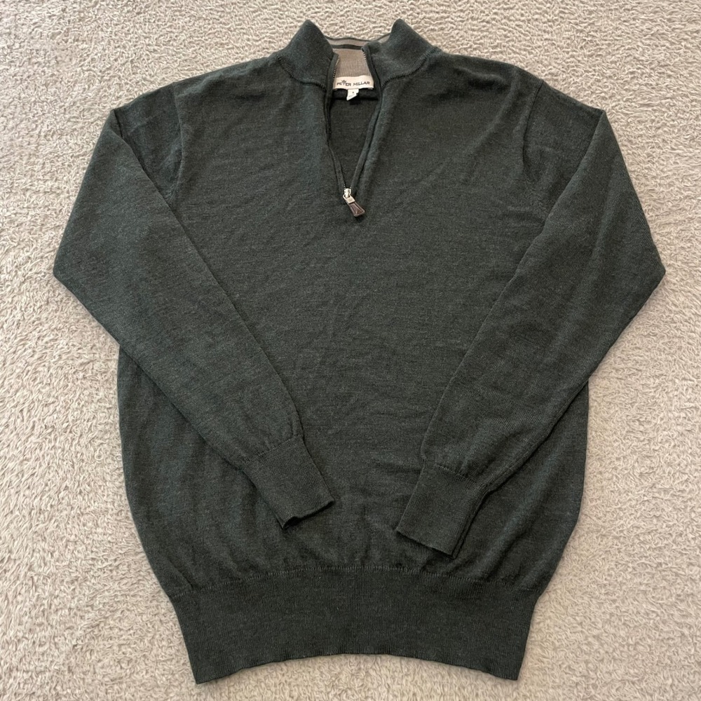 Peter Millar Crown Soft Merino Wool Silk 1/4 Zip Men Small Green Sweater MF21S25